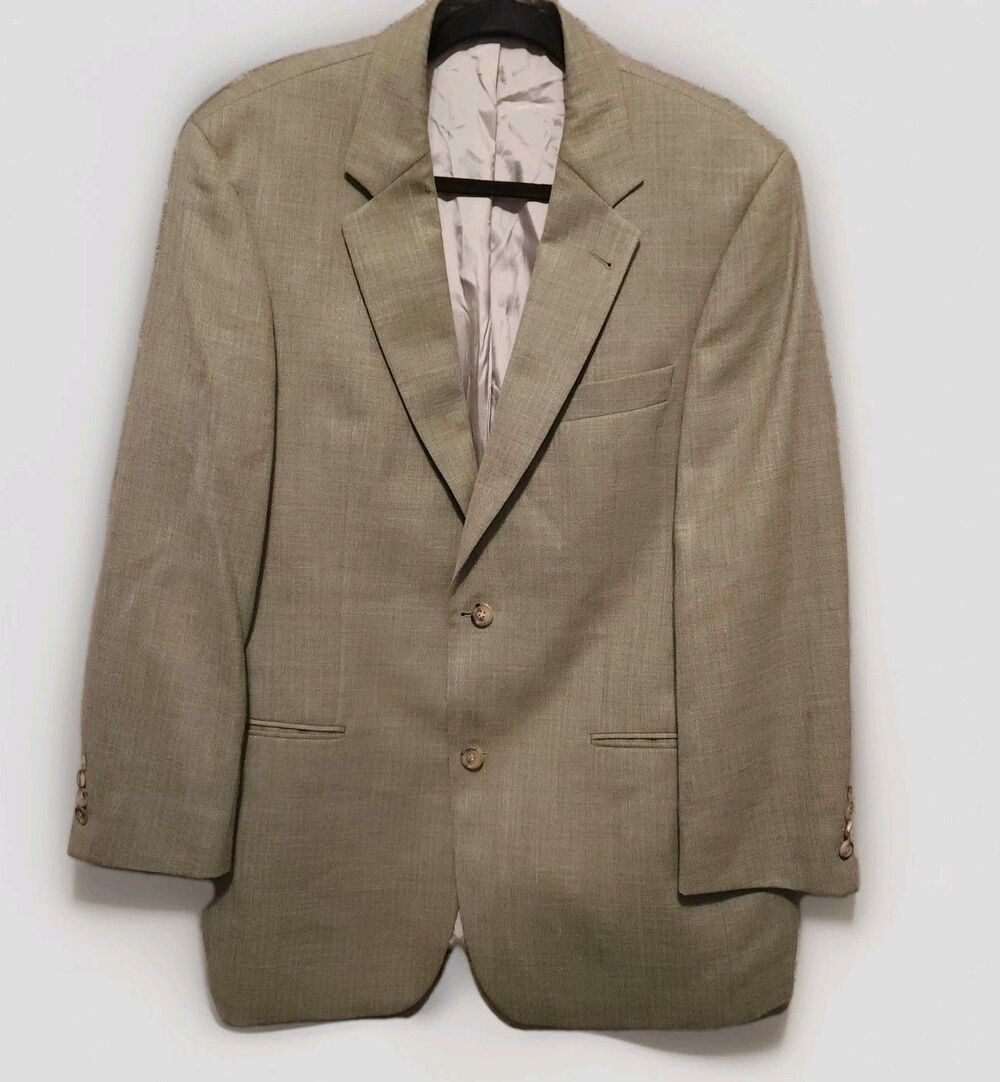 HUGO BOSS Men's Tan/Blue Plaid Blazer 2-Button Notch Lapel Inner Pockets